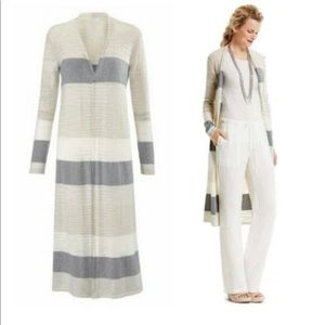 CAbi Vineyard Duster 5018 Size Large L or 10, 12, 14 White and Gray long sweater